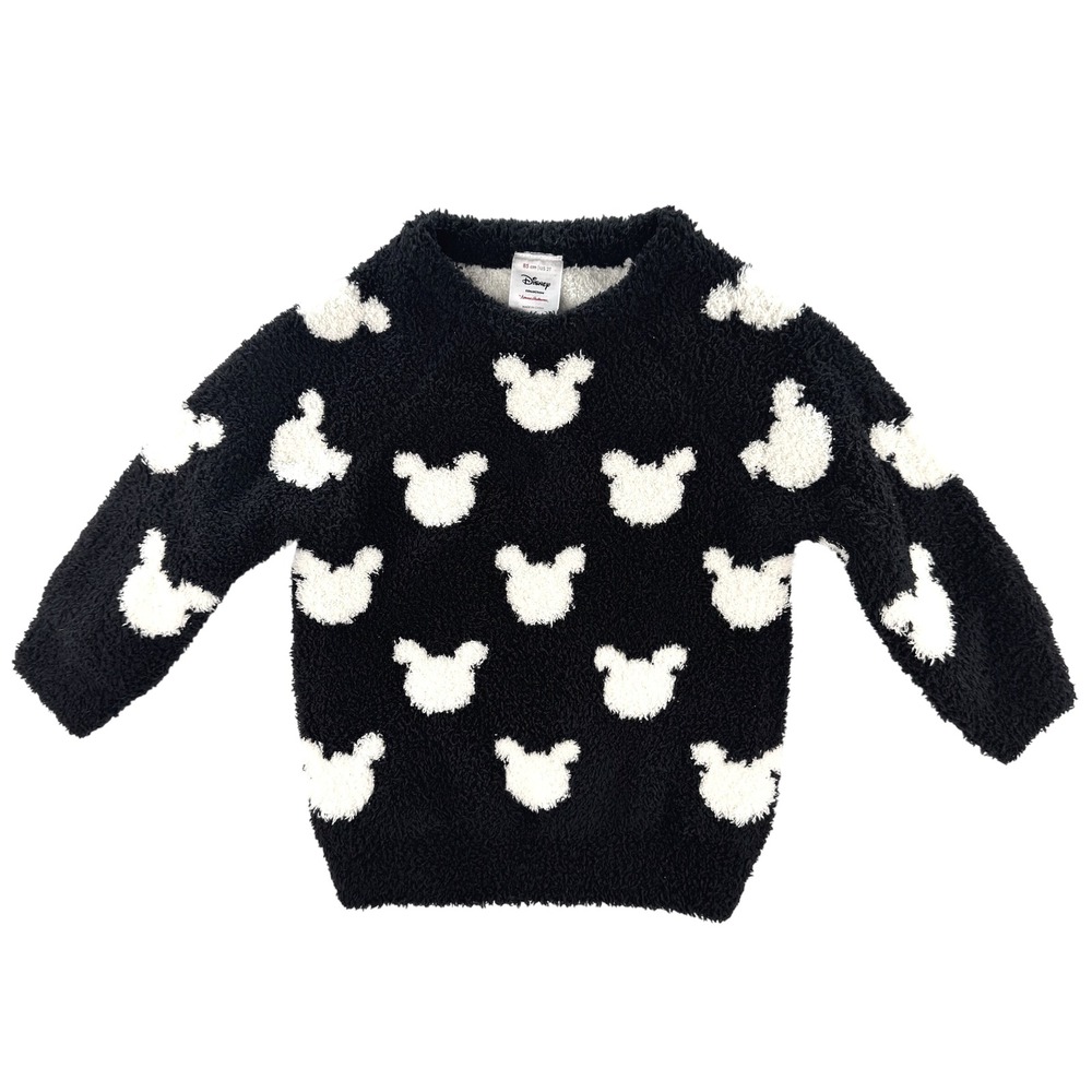 Disney Collection by Hanna Andersson Black White Mickey Mouse Fuzzy Sweater 2T‎